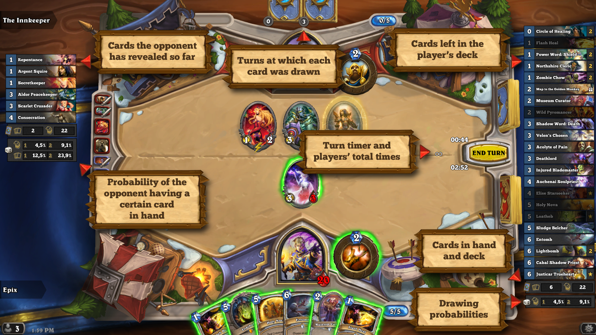 Hearthstone Deck Tracker in-game overlay showing deck tracking and card counts