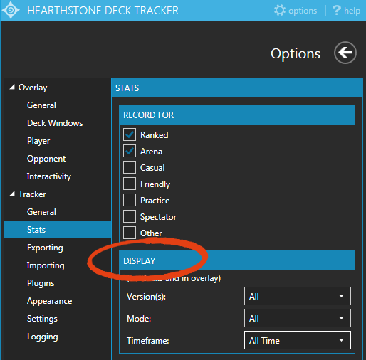 Hearthstone Deck Tracker stats display configuration settings